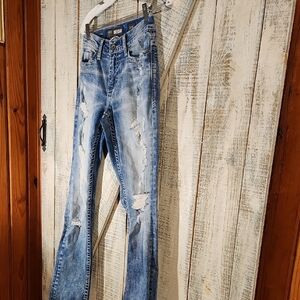 BKE Light Blue Distressed Flare Jeans